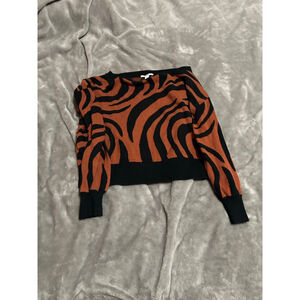 Women's bar III Crew Neck Sweater M Orange Black Zebra Print